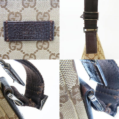 Gucci Shoulder Bag 110054 GG Canvas Leather Beige Dark Brown Silver Hardware