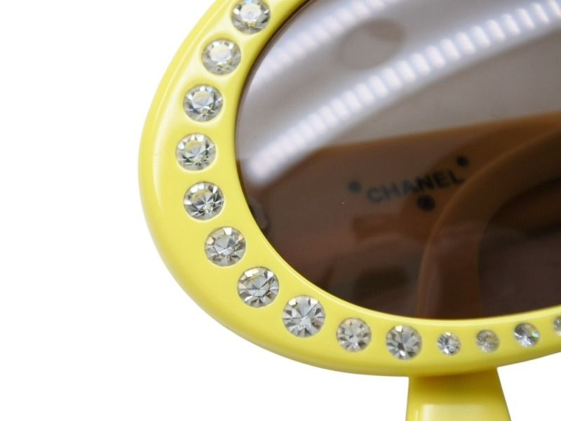 Chanel Oval Sunglasses Eyewear CC Logo Rhinestone Yellow — view 5