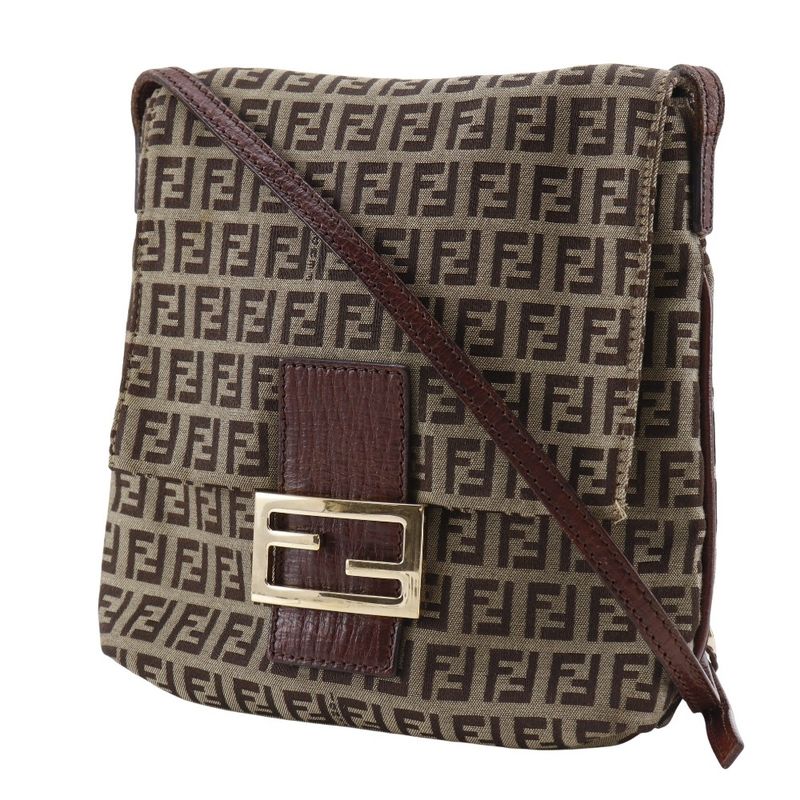 Fendi Zucchino Nylon Canvas Brown Women Shoulder Bag