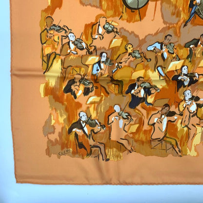 Hermes Carre 90 Concerto Orange 100% Silk Scarf