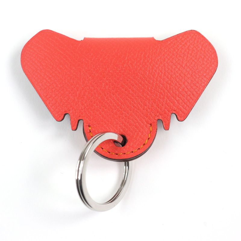 Hermes Petite Ash Elephant Leather Rouge Coup Key Ring Bag Charm Red With Box
