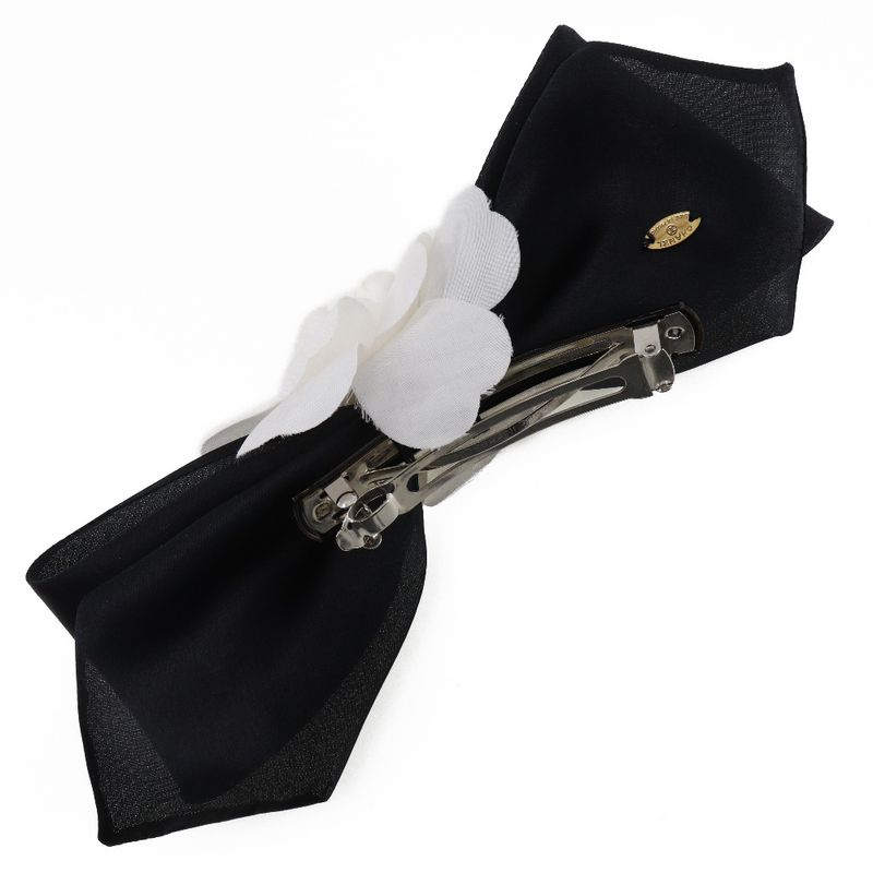 Chanel Camellia Ribbon Satin And Textile Black/white Women's Barrette