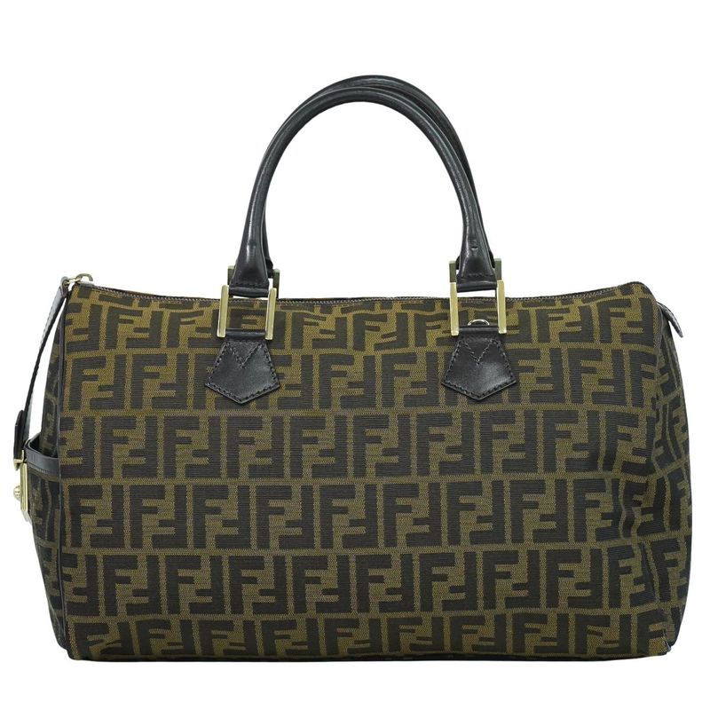 Authentic Fendi Zucca Mini Boston Bag Handbag Canvas Brown 8bl105 Zucca Bag