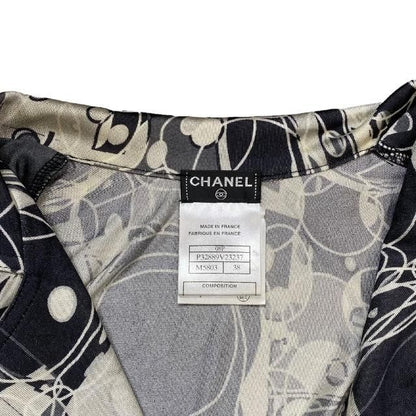 Chanel Dress Long Sleeves Total Pattern Coco Mark Silk Black [size 38] 08P