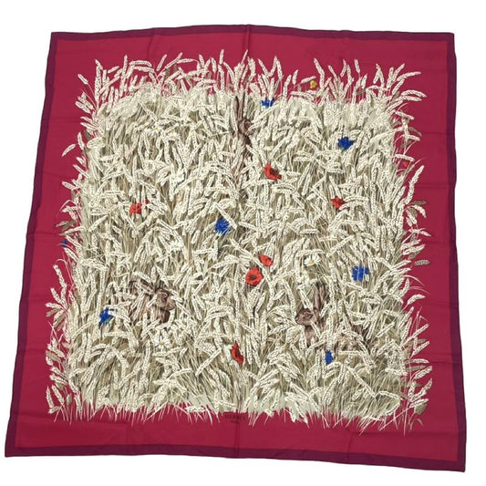 Hermes Carre 90 Lapins DANS UN Champ DE Wheat Field And Rabbit Red X Multicolor
