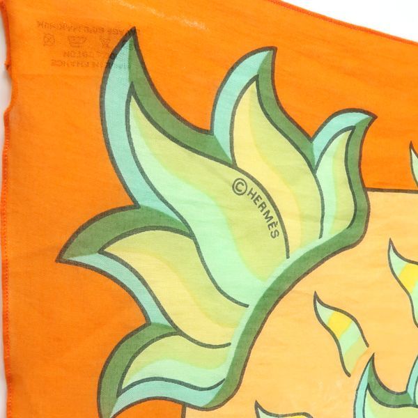 Hermes Pareo Sun Motif 100% Cotton Orange Large Shawl With Box Hermes