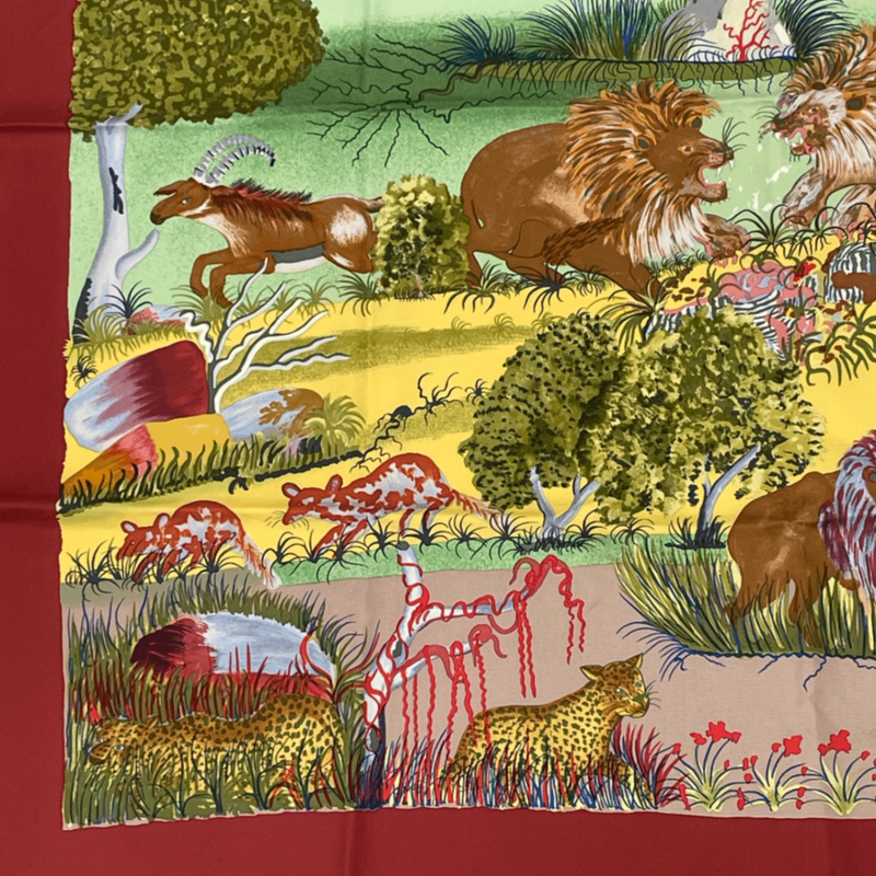 Hermes Carre 90 Nuba Mountain Nuba Mountain Scarf 100% Silk Red