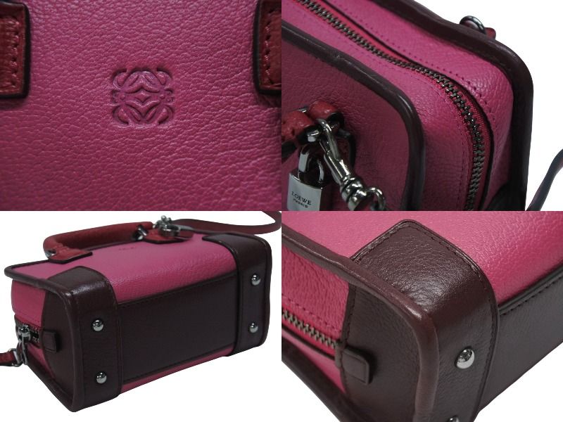 Loewe Amazona Micro Mini 2-Way Shoulder Bag Pouch Leather Pink Bordeaux Silver — view 7