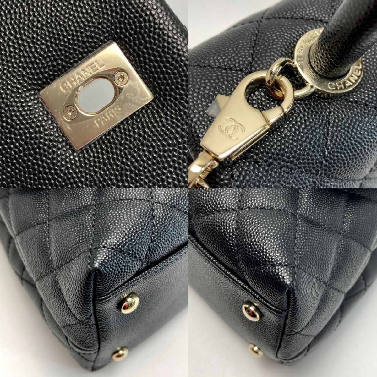 Chanel Matelasse Coco Handle 29 A92991 Black Handbag Caviar Skin Authenticity