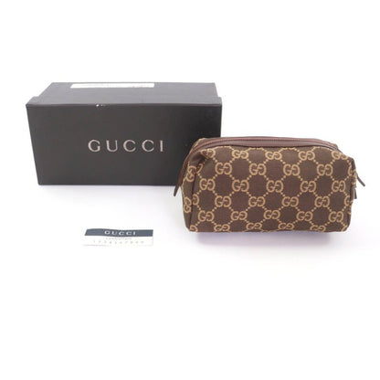 Gucci 002058 GG Canvas Leather Use Cosmetic Pouch Brown With Box Made In Italy