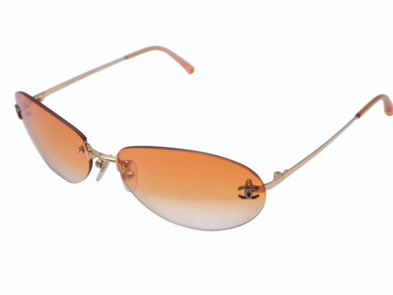 Chanel CC Logo Rimless Sunglasses Orange Gold Eyewear — view 2