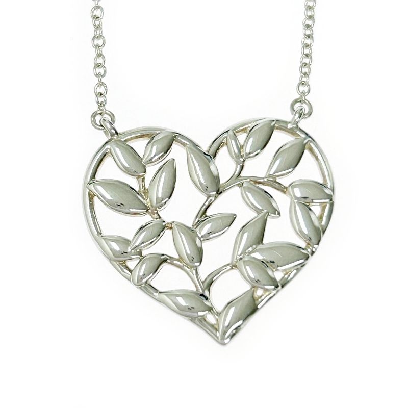 Tiffany & Co Silver Olive Leaf Heart Necklace 2.3g 925 Engraved 353042 Necklace