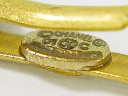 Authentic Chanel Clover Necklace Pendant Plastic GP Gold Plated Clear Black