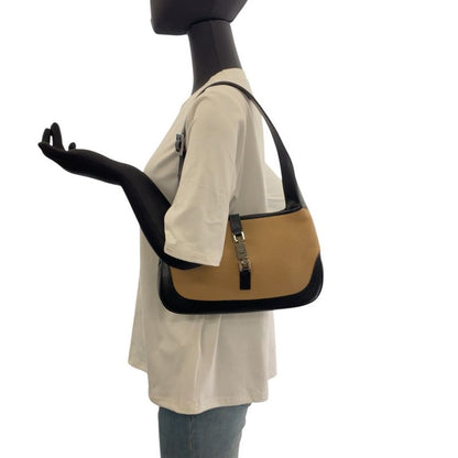 Gucci Jackie Line Beige Black Silver Hardware Canvas/leather 001 3735 Shoulder