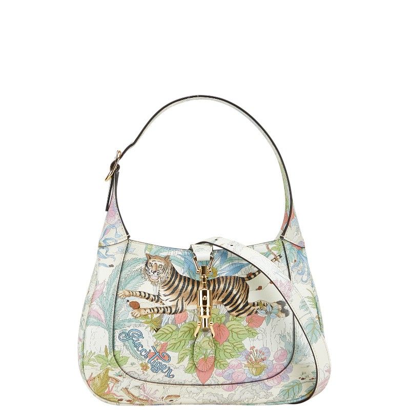 Gucci Taiga Botanical Jackie 1961 Handbag Shoulder Bag 2WAY 636709 White