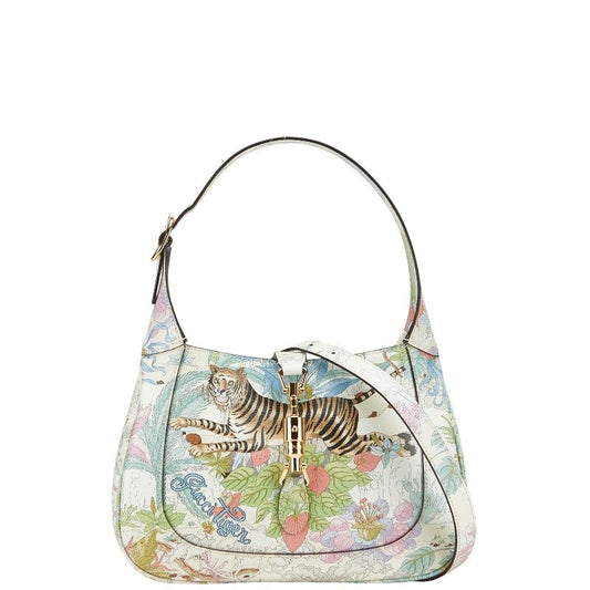 Gucci Taiga Botanical Jackie 1961 Handbag Shoulder Bag 2WAY 636709 White