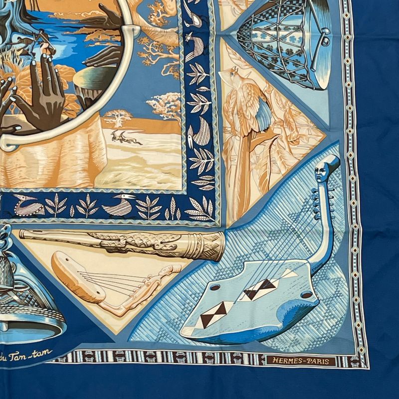 Hermes Scarf Carre 90 Au Son Du Tam To The Sound Of Tam Silk Navy