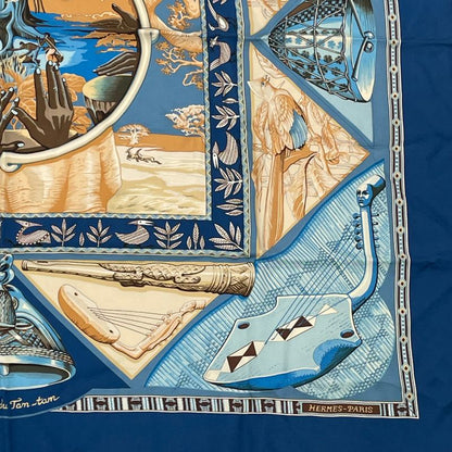 Hermes Scarf Carre 90 Au Son Du Tam To The Sound Of Tam Silk Navy