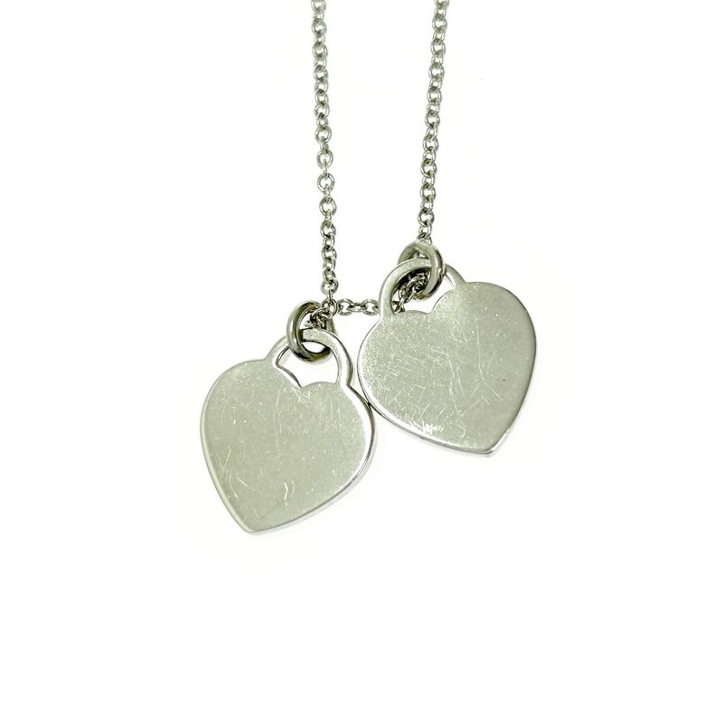 Tiffany & Co Silver Return to Mini Double Heart Necklace 3.0g 925 Engraved
