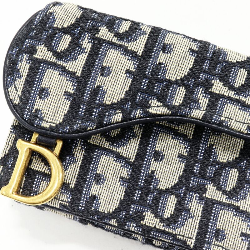 Dior Trifold Wallet With Coin Purse Oblique Saddle Compact Wallet Canvas X Calf