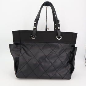 Chanel Paris Biarritz Tote GM Coco Mark Tote Bag Coated Canvas Black A34210