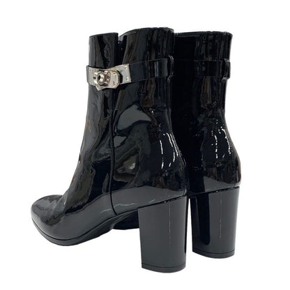 Hermes Saint Germain Boots Short Boots Shoes Patent Black Silver Kelly Hardware