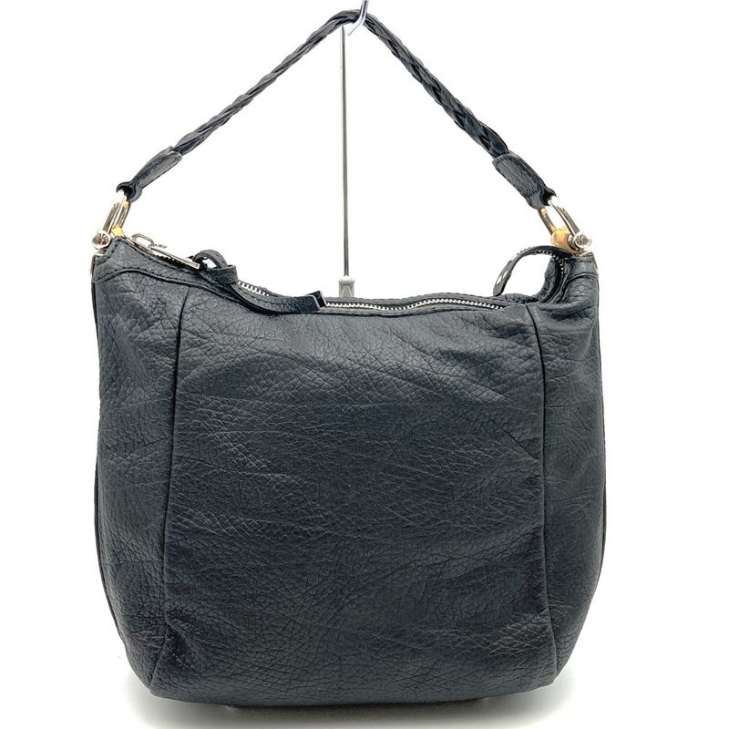Gucci 257090 Handbag Shoulder Bag Bamboo Braided Handle Leather Black Women