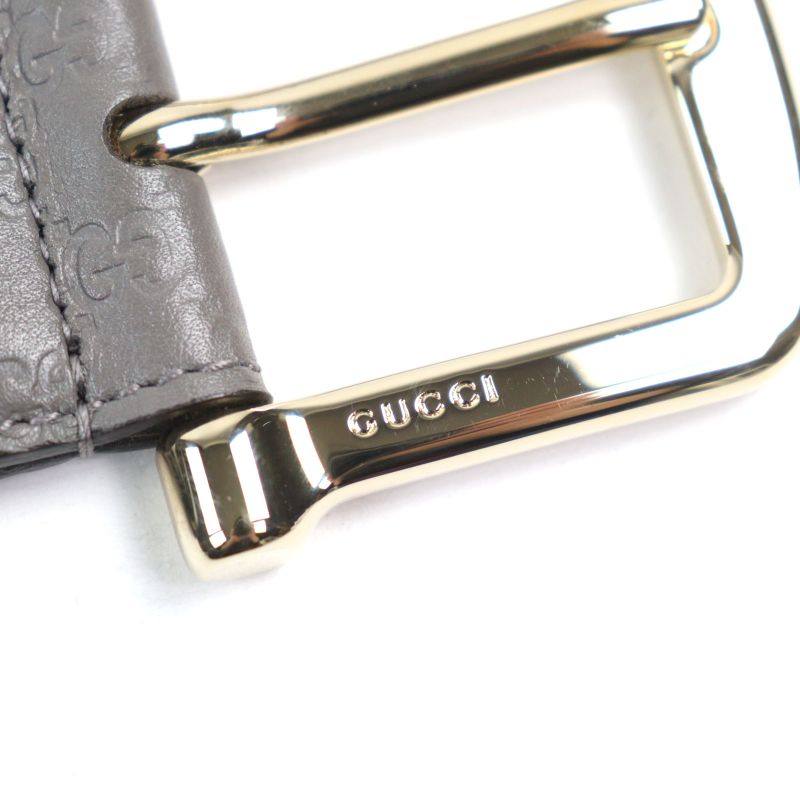 Gucci 281548 Leather Micro Guccissima Logo Engraved Belt Gray Gold Hardware