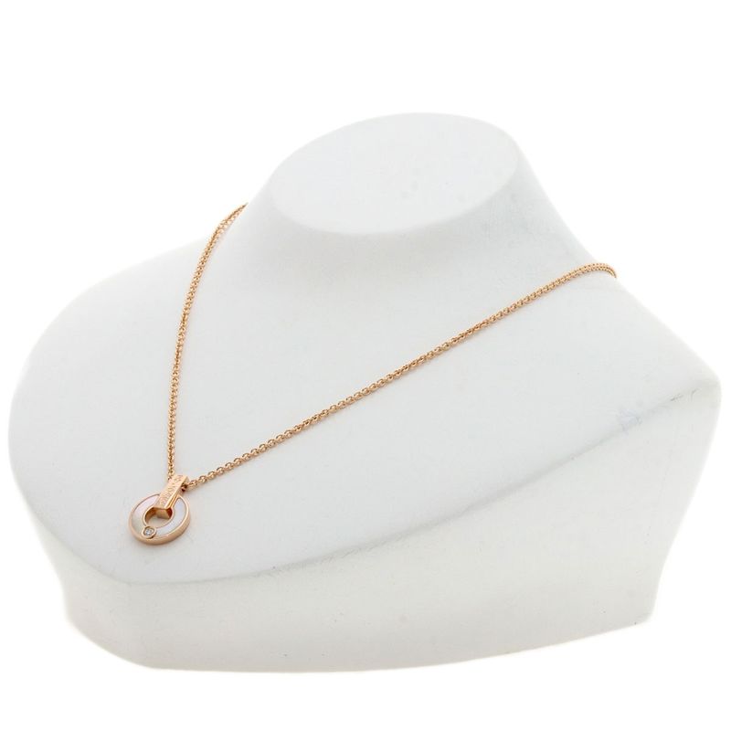 Bvlgari Bulgari Open Work Diamond Shell Necklace 18K Pink Gold Ladies
