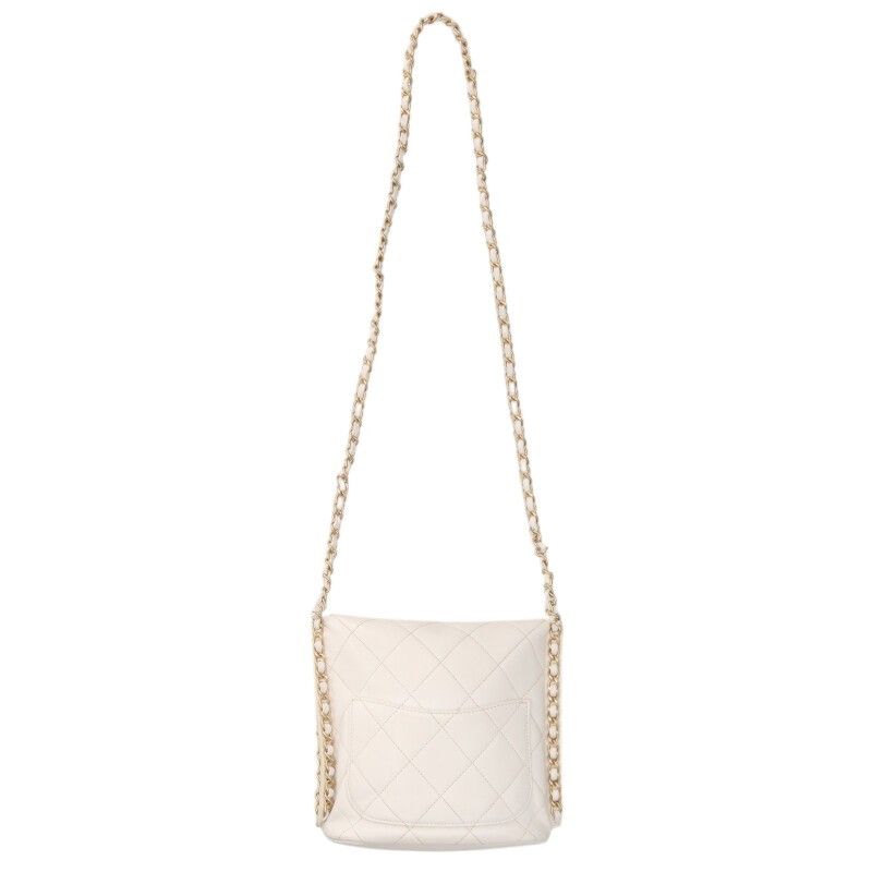 Chanel White And Gold Chain Lambskin Shoulder Bag Women