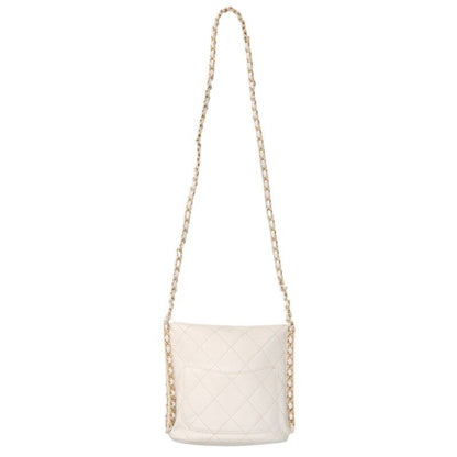 Chanel White And Gold Chain Lambskin Shoulder Bag Women