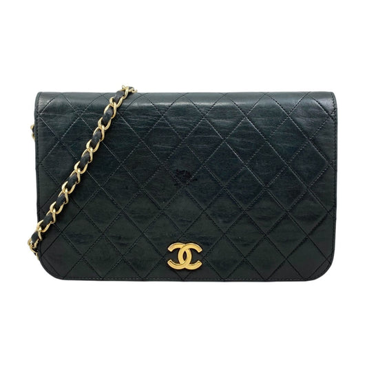 Chanel Shoulder Bag Matelasse Lambskin Coco Mark Chain Vintage Black Gold
