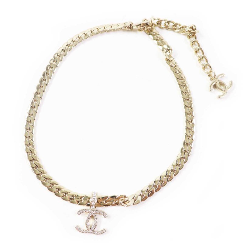 CHANEL Abd019 B24P Coco Mark Chain Necklace With Gold Metal Strass Box Made In