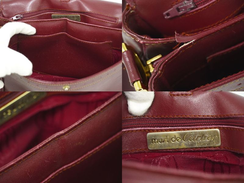Authentic Cartier Must Line Shoulder Bag Pochette Leather Bordeaux Must Line