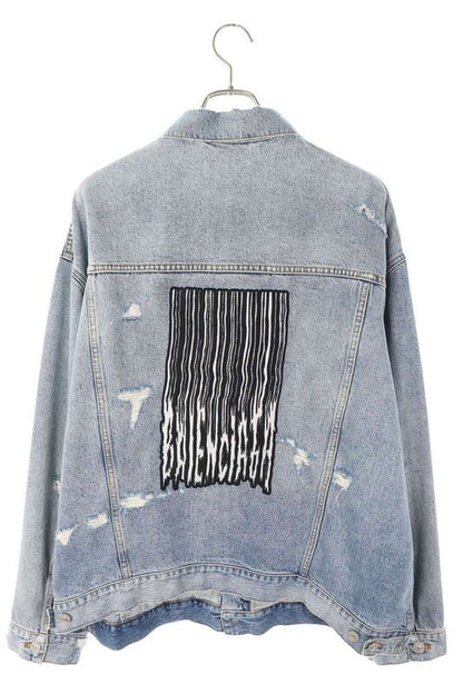 Balenciaga 21AW 664329 Tbp48 Back Barcode Embroidery Large Fit Denim Jacket