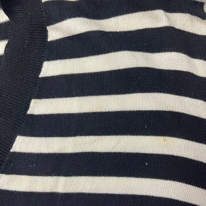 Louis Vuitton 15aw V-Neck Silk Striped Knit Sweater White Black S