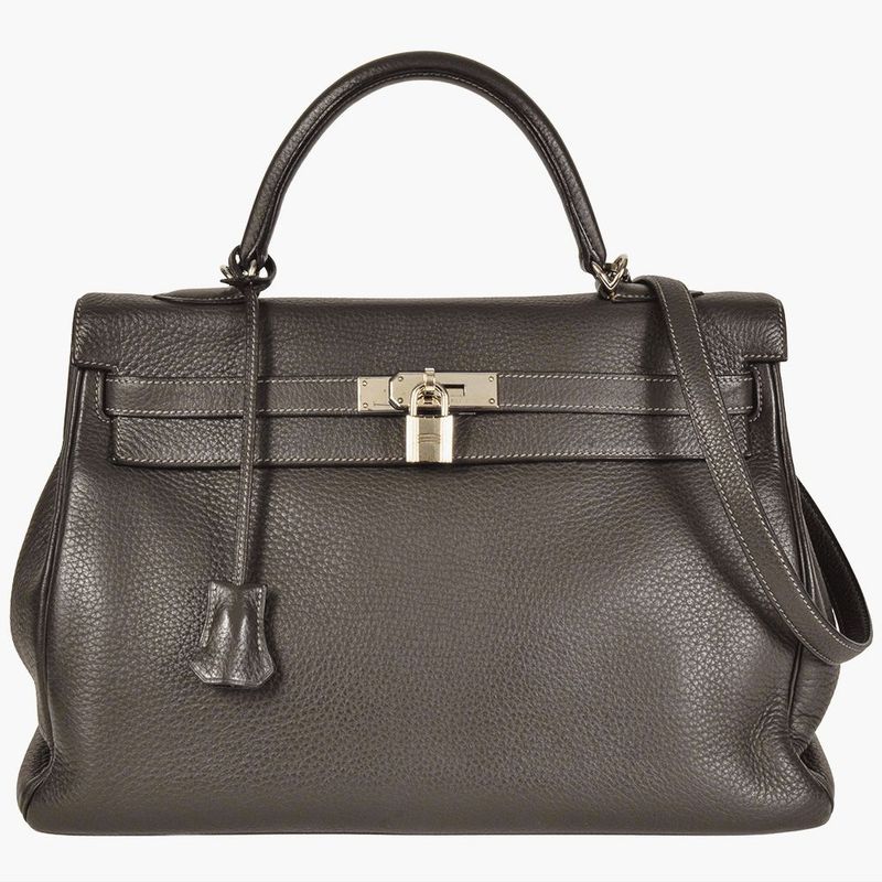 Hermes Kelly 35 Handbag Togo Engraved □H Graphite Internal Stitching