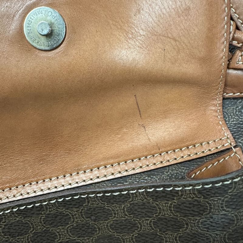 Celine DM95 Shoulder Bag Drawstring Shape Macadam PVC Leather Brown Women