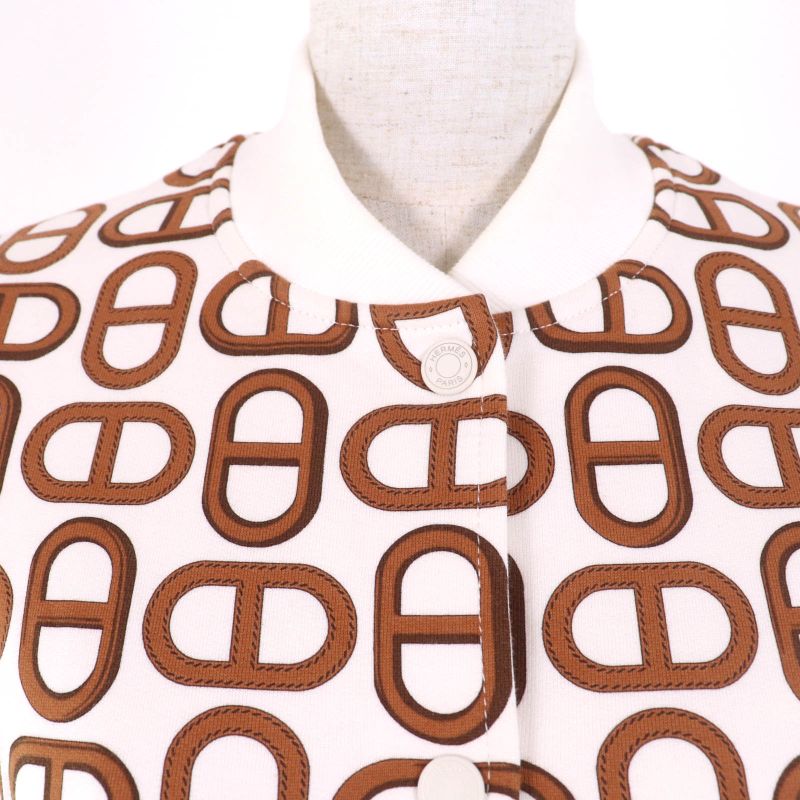 Hermes 24SS 100% Cotton Chaine D'ancre Teddy Blouson Ivory Brown 38 Made In