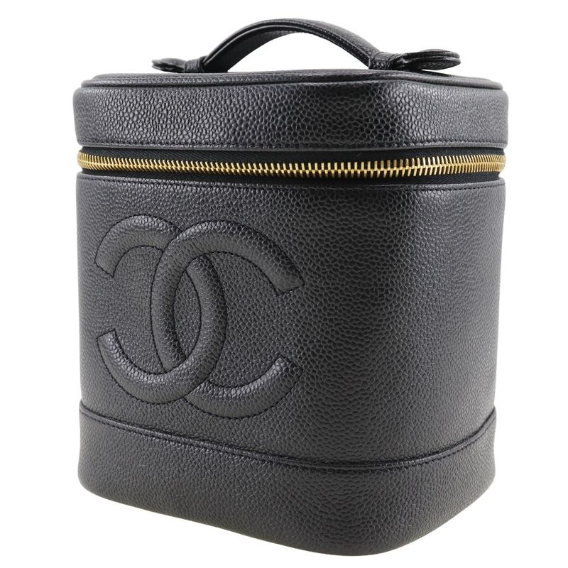 Chanel Vanity Handbag A01998 Caviar Skin Black Ladies Pouch