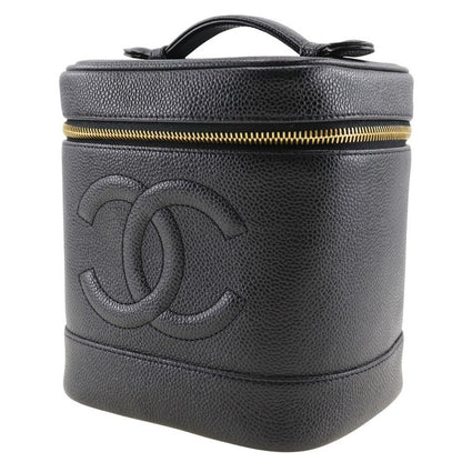 Chanel Vanity Handbag A01998 Caviar Skin Black Ladies Pouch