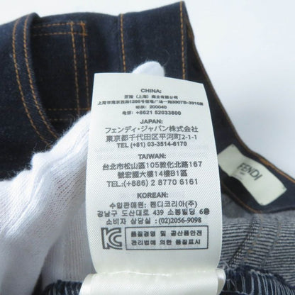 Fendi Flp673 Leather Denim Pants With Logo Patch And Logo Button Bottoms Indigo