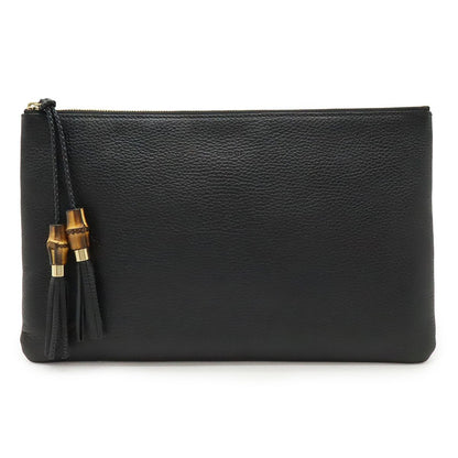 Gucci Bamboo Tassel Clutch Bag Second Bag Leather Black Gold Hardware Outlet