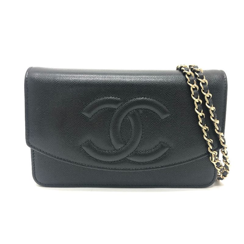 Chanel Shoulder Bag Coco Mark Caviar Skin Black