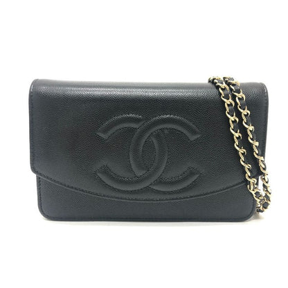 Chanel Shoulder Bag Coco Mark Caviar Skin Black