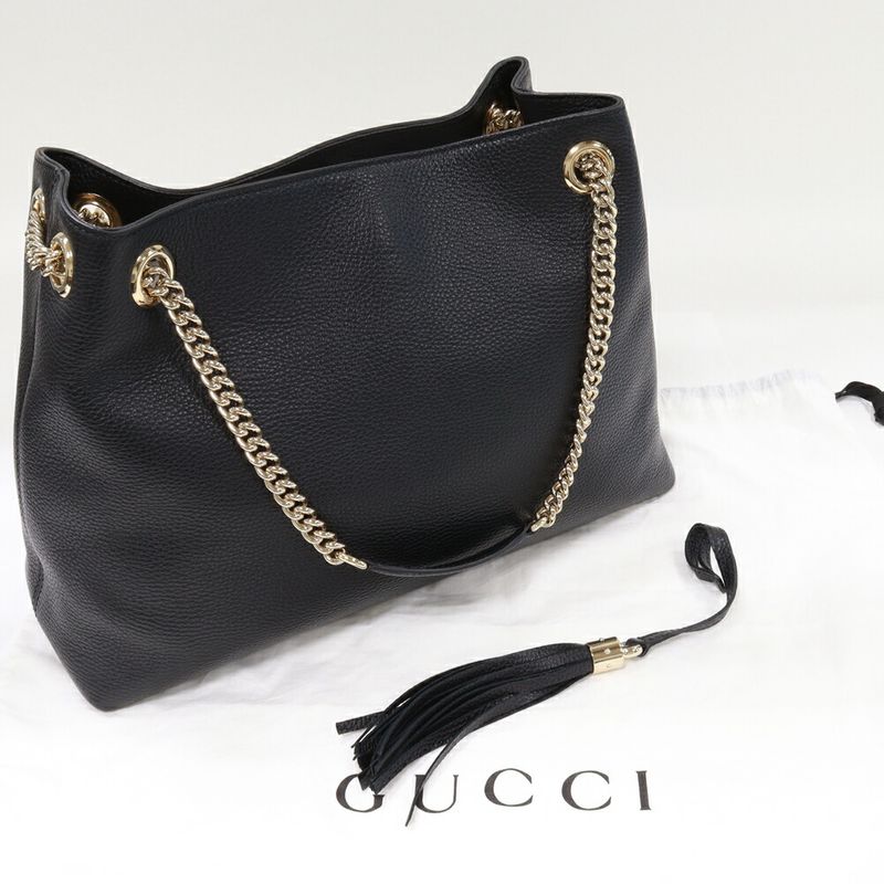 Gucci Chain Shoulder Bag Handbag Soho Chain Tote Bag Calf Black Outlet Item