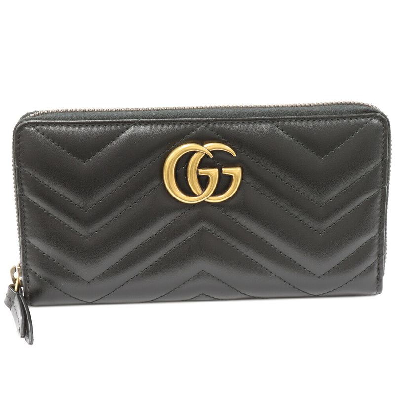 Gucci Round Zipper Long Wallet With Coin Purse GG Marmont Quilted Leather Calf