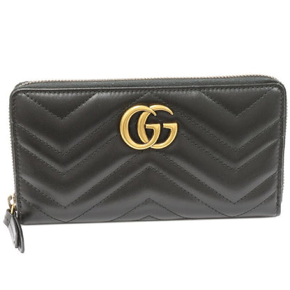 Gucci Round Zipper Long Wallet With Coin Purse GG Marmont Quilted Leather Calf