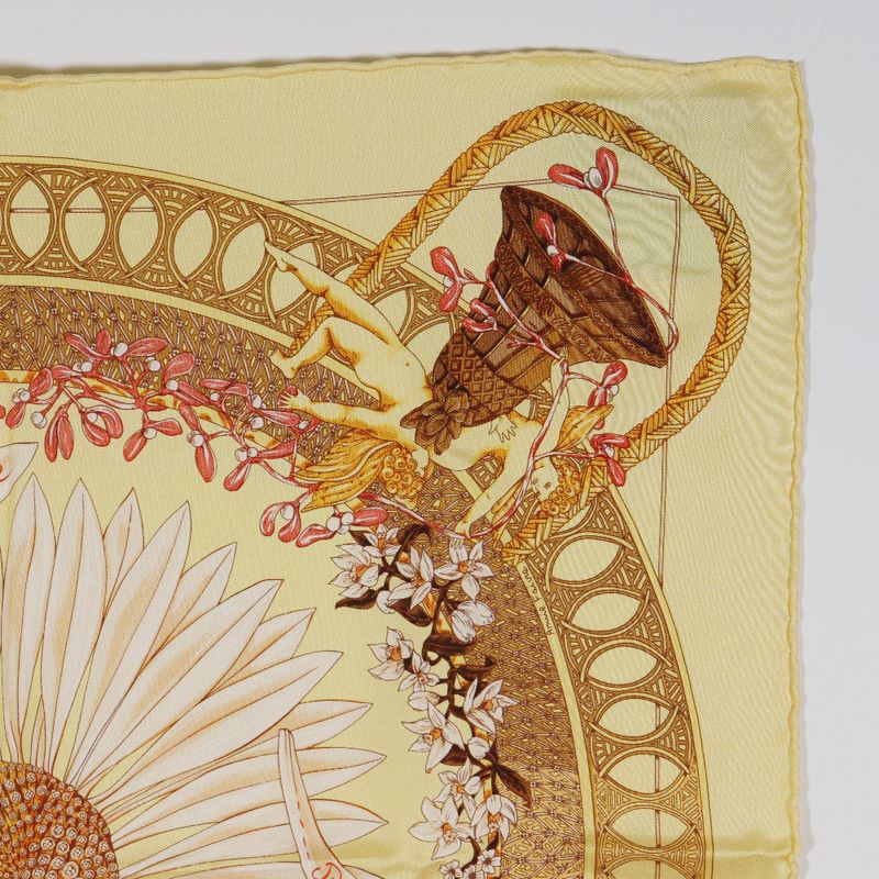 Hermes Carré 42 Amours Sunflowers Silk Yellow Women's Scarf