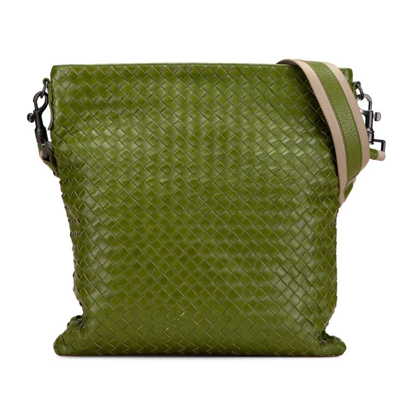 Bottega Veneta Intrecciato Crossbody Shoulder Bag Green Leather Women Bottega